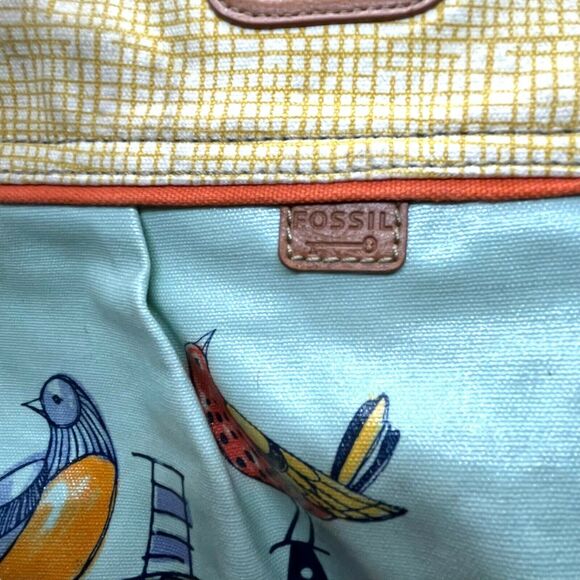 Fossil Womens Key Per Bird City ZB457 Coated Canvas Shoulder Handbag Purse - Picture 3 of 16